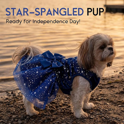 ASENKU Dog Dress Pet Wedding Dress Princess Lace Puppy Birthday Party Outfit Formal Apparel Girl for Small Medium Dogs Cats (2XL, Navy Star)