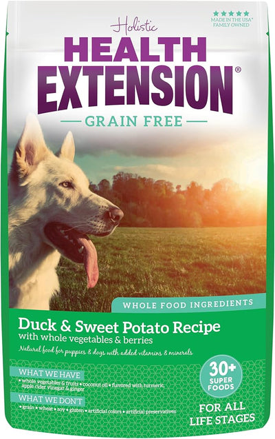 Health Extension Grain Free Duck & Sweet Potato Dry Dog Food - 30+ Superfoods and Probiotics for All Life Stages (23.5 lb)