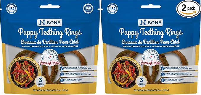 N-Bone Puppy Teething Rings Taste of Texas Chicken Fajitas Flavor 3 Count (Pack of 2)