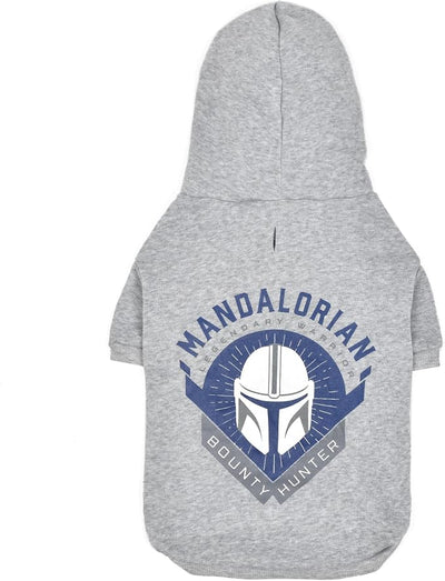 Star Wars for Pets The Mandalorian Dog Hoodie with Leash Attachment Hole, Officially Licensed Star Wars Dog Apparel, Machine Washable Polyester, Grey, Size Small