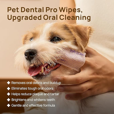 HICC PET Pro Dog Teeth Cleaning Wipes, Vet-Recommended Finger Toothbrush for Dogs & Cats, No-Rinse Dental Care Wipes, Gentle Cleansing & Gum Care, Tooth Brushing Kit Support, 50 Count, Peanut