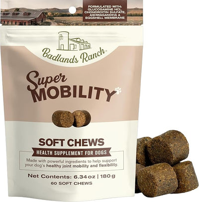 Badlands Ranch Super Mobility Soft Chews for Dogs – Superfood Blend with Glucosamine, Chondroitin & Eggshell Membrane – 60 Soft Chews