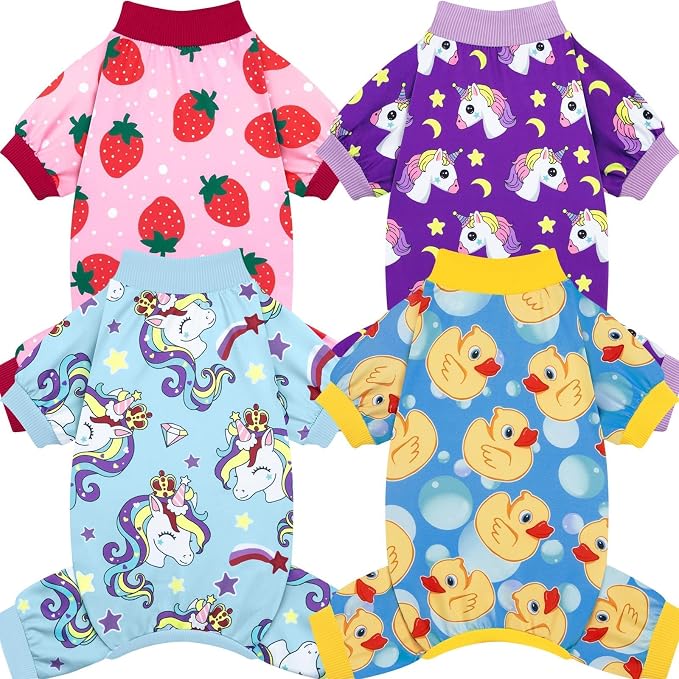 XPUDAC 4 Pack Dog Pajamas for Small Dogs Pjs Clothes Puppy Onesies Outfits for Doggie Duck Shirts Sleeper for Pet-S