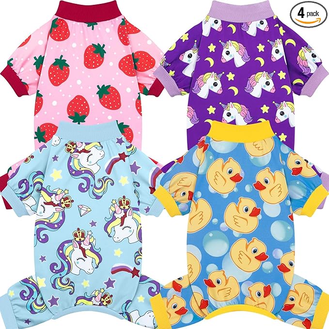 XPUDAC 4 Pieces Dog Pajamas for Small Dogs Pjs Clothes Puppy Onesies Outfits for Doggie Christmas Shirts Sleeper for Pet Cats Jammies-XXL