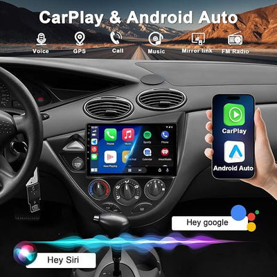 8Core 4G+64G Car Radio for Ford Focus 1998-2006: Upgrade Android 15 9" 1280 * 720P Touch Screen Stereo Head Unit CarPlay Android Auto, BT, WiFi 6, GPS, AM, FM, RDS, 36EQ, SWC, 1080P Backup Camera