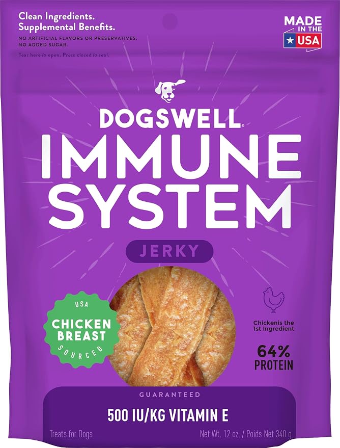 Dogswell Immune System Jerky Dog Treats, Chicken Breast, 12 oz. Pouch