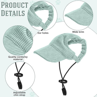 Jadive Medium Dog Sun Hat with Ear Holes, Dog Cat Sunglasses with Anti-Slip Silicone Rope Baseball Cap Adjustable Puppy Sunbonnet Headdress Beach Visor Hat for Puppies Summer Outdoor(Green)