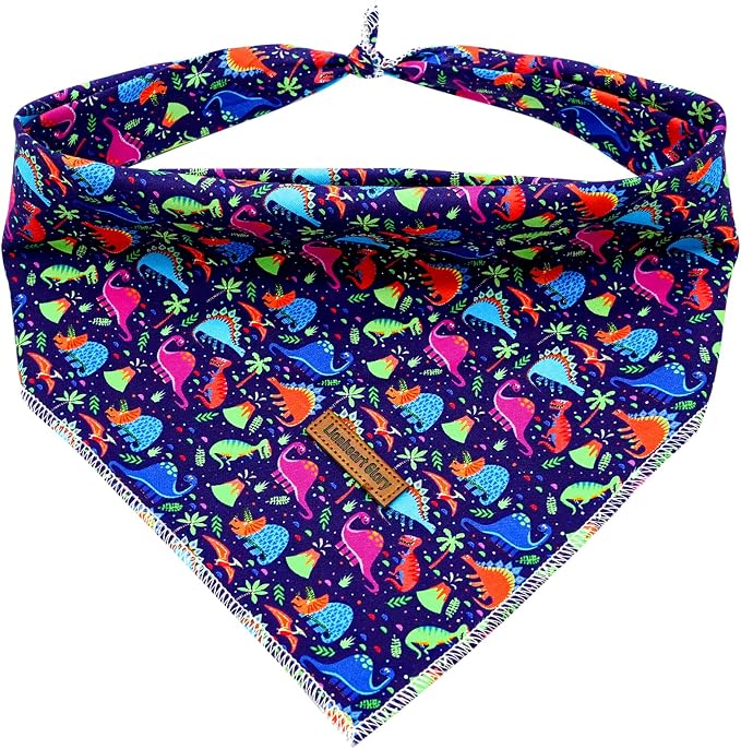 Lionheart Glory Dinosaurs Bandana - Washable Soft Dog & Cat Scarf, Square Adjustable Bandana for Small Pets
