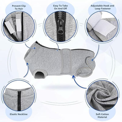 SlowTon Dog Surgery Recovery Suit - Zipper On Dog Onesies After Surgery for Female Male Dogs, Abdominal Wounds Bandages Cone/E-Collar Alternative Body Suit Shirt (Grey, M)