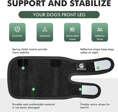 Pair of Dog Leg Braces for Front Hock Joint, Dog Front Leg Wrist Brace with Metal Spring Inserts, Dog Leg Sleeve with Reflective Straps, Prevents Injuries and Sprains, XS/S