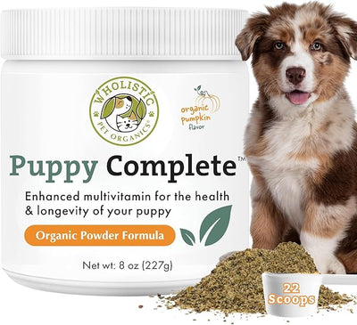 Wholistic Pet Organics Puppy Vitamins - Dog Multivitamin Powder - Daily Dog Vitamins and Supplements for Homemade Food - Immune System, Skin, Coat & Overall Health - All Breeds of Puppies - 22 Scoops