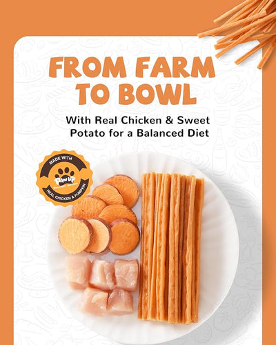 PAWUP Chicken Jerky Dog Treats with Sweet Potato, High Protein Dog Sticks, Grain-Free & Rawhide-Free Dog Chews, Easy to Digest, 10.58 oz