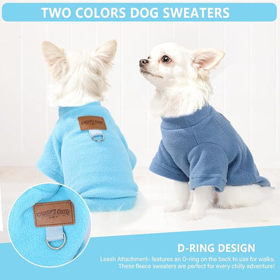 2 Pack Dog Sweaters Warm Fleece Dogs Sweatshirt for Small Medium Dogs with Leash Ring Pet Outfit Puppy Coat Apparel Winter Dog Clothes for Chihuahua, Yorkie, Bulldog, Dachshund Cats S, Blue