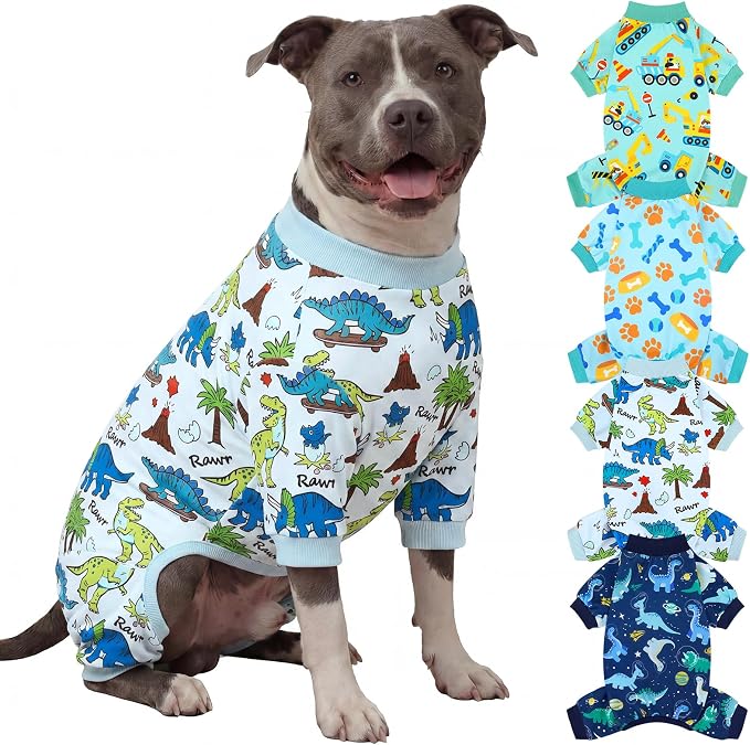 XPUDAC 4 Pack Dog Pajamas for Medium Large Sized Doggie Comfy Strechy Dog Pjs for Boy Puppy Clothes Cat Onesies Pet Outfits, 5XL