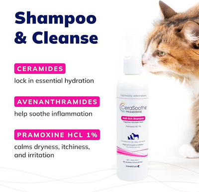 CeraSoothe Pramoxine Anti-Itch Shampoo for Dogs & Cats, Soothing Conditioning Cleanser for Itchy, Irritated Skin, 8 oz