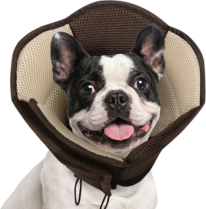 AOFITEE Dog Cone - Soft Cone for Dogs to Stop Licking After Surgery, Foldable Small Dog Cone Collar, Adjustable Cones for Dogs for Wound Healing, Elizabethan Pet E-Collar, Brown Small