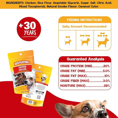 Beefeaters Chicken Grillers Dog Treats 2.22oz (Pack of 12), Real Chicken Dog Treats, Oven-Baked, Dental Health Benefits, Low Fat, High-Protein, Grain-Free, Training & Reward Treats for All Dog Sizes