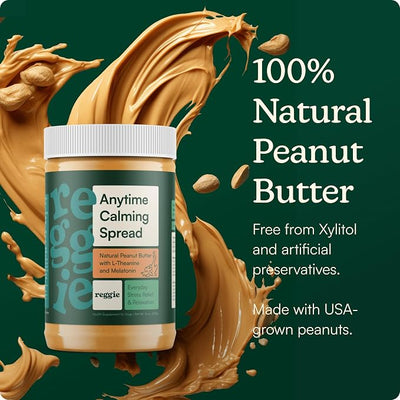 Reggie Calming Peanut Butter for Dogs, 100% Natural Dog Peanut Butter with Melatonin & L-Theanine, Lick Mat Spread for Short-Term Dog Anxiety Relief, Made in USA 16oz (2 Pack)