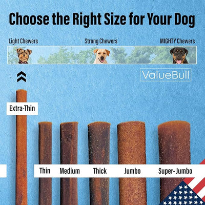 ValueBull USA Collagen Sticks for Small Dogs, 6 Inch Extra Thin Chews, Natural Dog Treats, 200 Count Bulk Pack - Promotes Joint, Skin & Coat Health with Glucosamine and Chondroitin