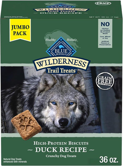 Blue Buffalo Wilderness Trail Treats High Protein Grain Free Dog Biscuits Crunchy Dog Treats, Duck Recipe, 36-oz Box