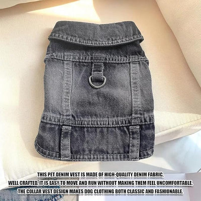 Dog Jeans Jacket for Small Dogs Boy, Puppy Denim Jacket with Leash D-Ring, Pet Cat Vest Clothes T-Shirts for Small Dogs, Puppy, Pugs, Chihuahuas, Yorkie,Teacup (Black, Small)
