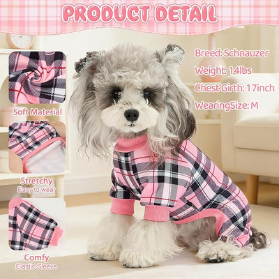 XPUDAC 4 Pack Plaid Dog Pajamas Outfits Cozy Doggy Clothes for Small Medium Dogs Girl Boy Puppy Onesie for Christmas Pet Pjs Jammies, M