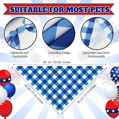 Abbylike 50 Pcs 4th of July Plaid Dog Bandanas Bulk Red White Blue Gingham Bandana for Dogs Triangle Kerchief Bib Scarf for Pet Independence Day 250th Anniversary Patriotic Party Costume, 25 Styles