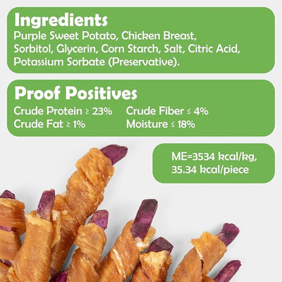 MON2SUN Rawhide Free Dog Treats, Chicken Wrapped Purple Sweet Potato Snacks, Healthy and Natural, Training Treats for Small Dogs, 21.2oz (60 Count - Pack of 1)