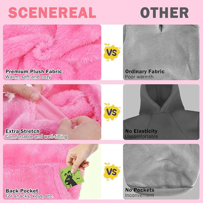 SCENEREAL Fleece Dog Sweaters Hoodie for Small Medium Large Dogs Girls Boys, Plush Fuzzy Dog Clothes Hoodies with Leash Hole, Winter/Fall Puppy Cold Weather Coat, Sherpa Hooded Sweatshirt, Rose Red L