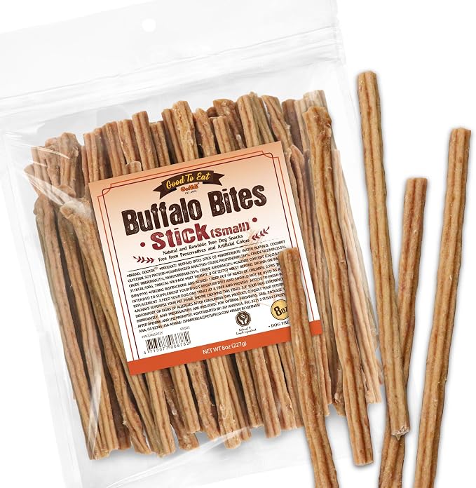 Gootoe Natural Buffalo Dog Treats, Stick (Small), 8 oz | Low-fat chews for training rewards, limited ingredient, for small dogs and puppies