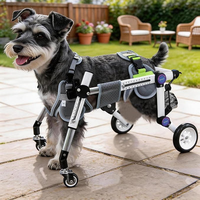 Dog Wheelchair 4 Wheels Adjustable, Full Body Support Dog Cart for Front & Rear Legs, Lightweight Mobility Aid for Small Dogs