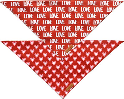 Realeaf Valentine's Day Dog Bandanas 2 Pack, Triangle Reversible Love Pet Scarf for Boy and Girl, Premium Durable Fabric, Holiday Mothers Day Bandana for Small and Medium Dogs (Small)