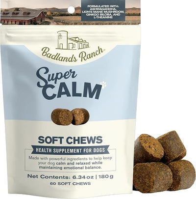 Badlands Ranch Super Calm Soft Chews for Dogs – Superfood Blend with Ashwagandha, Lion’s Mane Mushroom & L-Theanine – 60 Soft Chews
