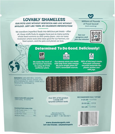 Shameless Pets Chicken & Mint Dental Chews for Dogs, 32 Chews - Natural Dog Teeth Cleaning Treats with Fresh Breath Benefits | Grain-Free Dental Sticks for Small, Medium & Large Dogs