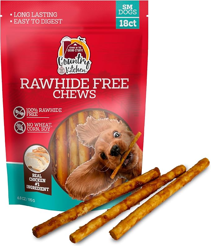 Country Kitchen Rawhide Free Chicken Dog Chews, for Small Dogs, Made with Real Chicken, No Wheat, Corn or Soy, 18 Count