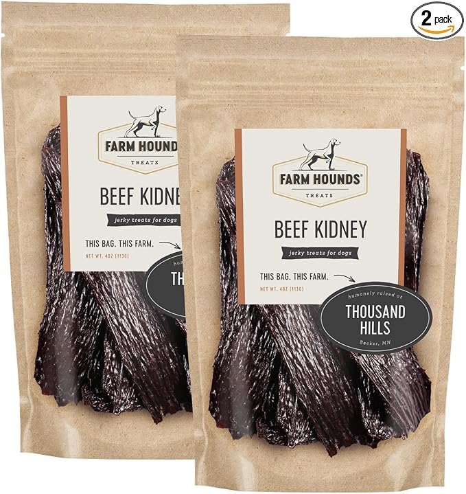 Farm Hounds - Beef Kidney - Premium Natural Beef Kidney Jerky For Dogs - Made From 100% Humanely Raised Cattle - Organ Treat - Great For Training & Treats - No Added Fillers - Made in USA -4oz -2 Pack