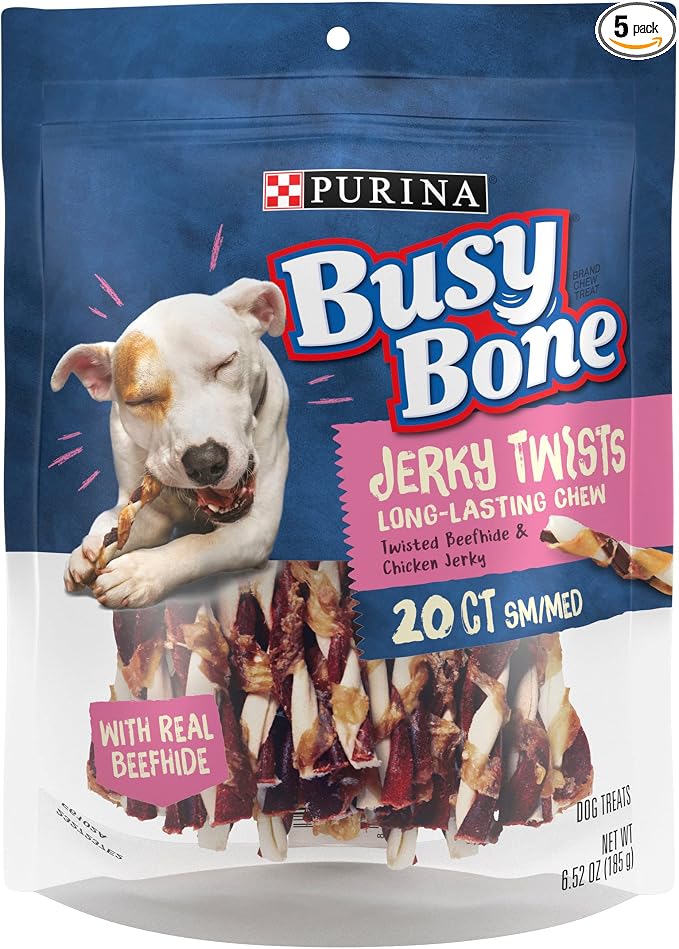 Purina Busy Bone Jerky Twists Grain Free Small/Med Breed Beefhide and Chicken Dog Jerky Treats - (Pack of 5) 20 ct. Pouches