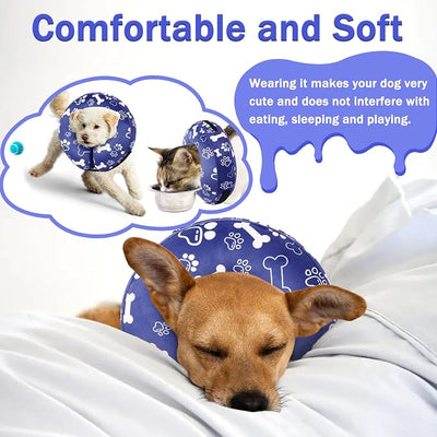 Recovery Donut Collar for Dogs & Cat,Inflatable Dog Cone Collar Alternative After Surgery,Soft Cone for Large Medium Small Dog,Adjustable Pet Neck Donut(Darkblue Bone,Medium+