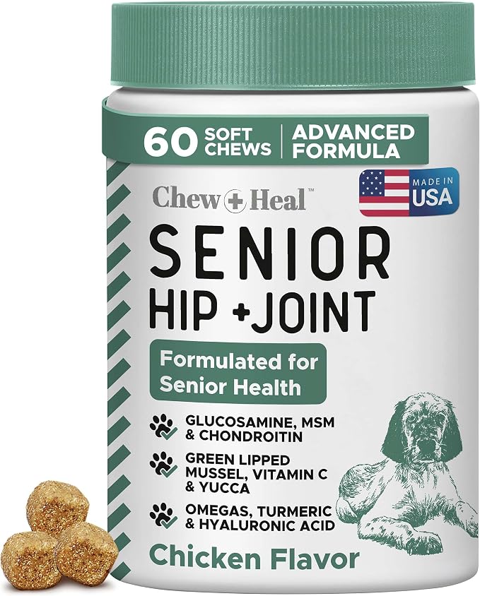 Glucosamine for Senior Dogs Hip and Joint Supplement, 60 Mobility Chews | Made with Glucosamine, MSM, Chondroitin, Green Lipped Mussels and More