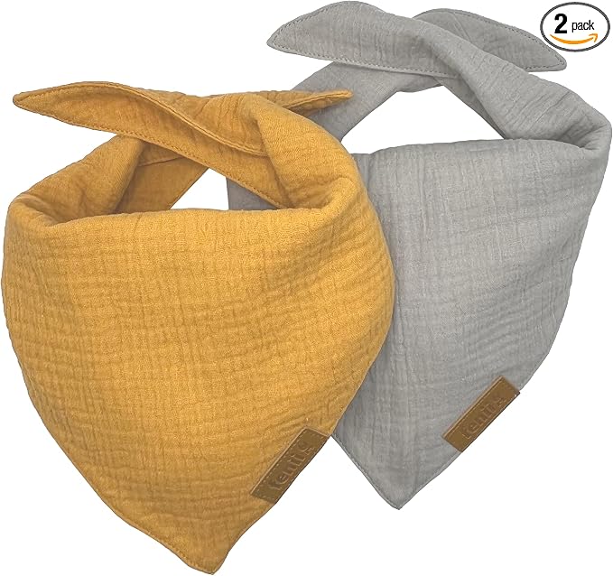 Premium Cotton Dog Bandanas - 2 Pack - Adjustable Fit - Washable - for Small, Medium & Large Breeds - Girl & Boy Dog Accessories - Multiple Sizes (Bumblebee Yellow & Pebble Gray, Large)