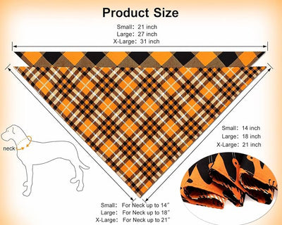 Fall Dog Bandanas 2PCS Halloween Pumpkin Spider Web Small Dog Cat | 2PCS reversible dog bandanas for fall & Halloween & Thanksgiving.Orange plaid/pumpkin/Spider Web design.Fits small dog cat