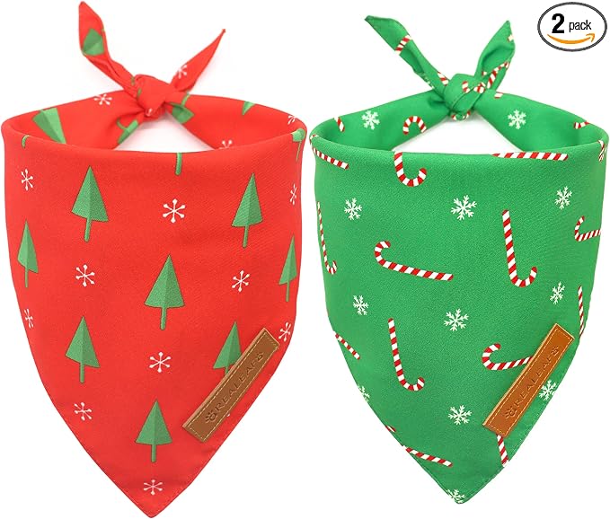 Realeaf Christmas Dog Bandanas 2 Pack, Reversible Red Green Xmas Dog Scarf for Boy and Girl, Premium Durable Fabric, Holiday Bandana for Small Medium Large and Extra Large Dogs (Small)