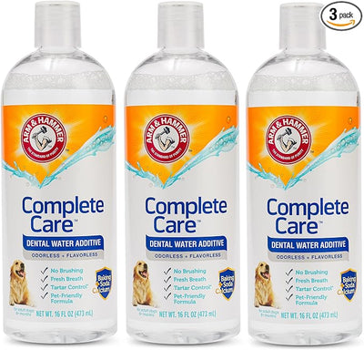 Arm & Hammer Complete Care Dog Dental Water Additive, Odorless Flavorless Daily Oral Care Solution with Baking Soda and Calcium for Plaque, Tartar, and Fresh Breath, 16 Fl Oz - 3 Pack