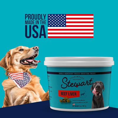 Stewart Beef Liver Dog Treats, 4 oz, ~90 Pieces, Freeze Dried Raw, Single Ingredient, 50% Protein Training Treats or Meal Topper in a Resealable Pouch, Grain Free, Gluten Free
