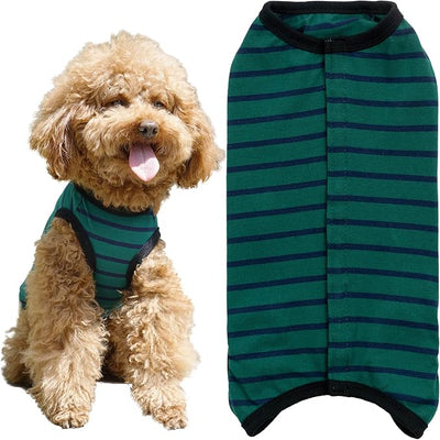 Dog’s Recovery Suit Post Surgery Shirt for Puppy, Wound Protective Clothes for Little Animals(Green Black Stripe-l)