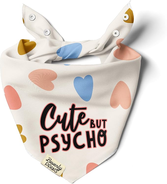 Funny Snap-On Dog Bandana for Small Medium Large Pets, Dogs Cats Adjustable Handkerchief Scarf for Girl & Boy, Cute Puppy Apparel & Accessories (Cute But Psycho, Large)