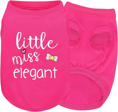 Pink Cotton Dog Shirt with 'Little Miss Elegant' Print, Soft & Breathable Pet Apparel for Small to Large Dogs, All-Season Sleeveless Vest, Cute and Comfortable Dog Outfit.Pink Bow XS