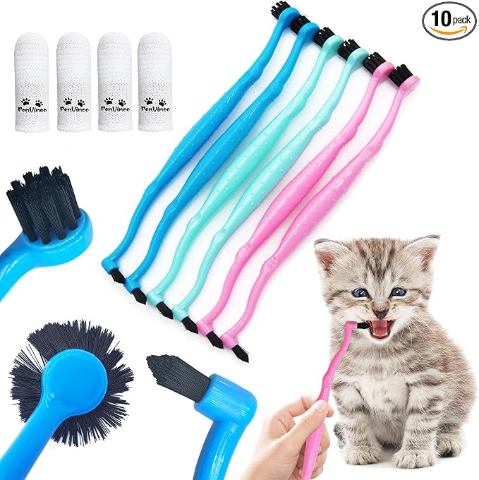 Pet Dental Care Set, Dual-Sided Toothbrush and Finger Brush, for Dogs and Cats (Black, Small Cone)