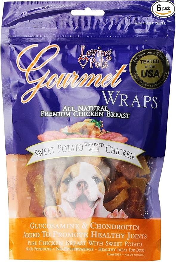 Loving Pets Gourmet All Natural Premium Sweet Potato and Chicken Wraps with Glucosamine and Chondroitin, Dog Treats, 8oz