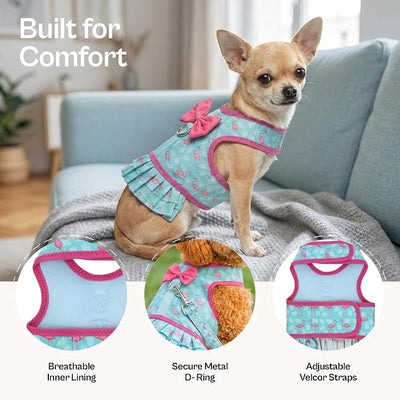 Parisian Pet Flamingo Dog Harness Dress - Breathable No Pull Puppy Dress with Leash Ring - 100% Mesh Fabric Harnesses for Dogs - Soft Padded Step in Pet Vest - Dog Harness Medium Sized Dogs